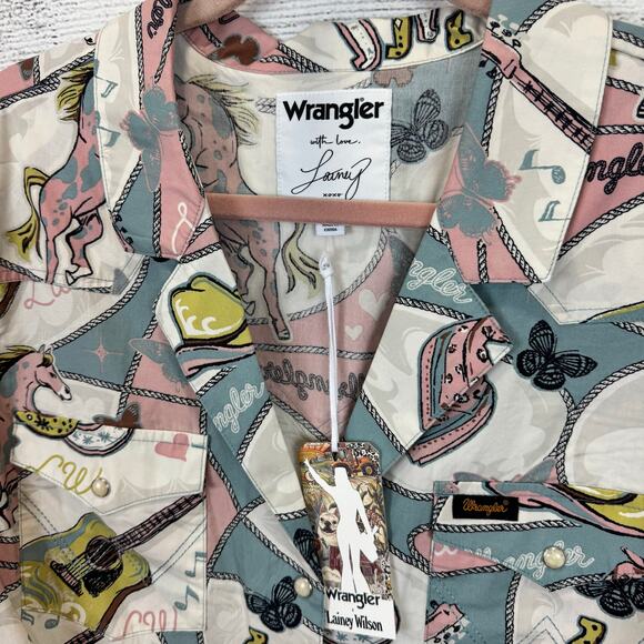 Wrangler x Lainey Wilson Women's Short Sleeve Tie Front Camp Shirt Size XL - Picture 4 of 9